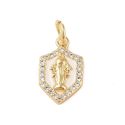 Rhombus Латунные микропаве прозрачные подвески с фианитом, без кадмия, без никеля и без свинца, с эмалью и кольцом для прыжков, реальный 18 k позолоченный, ромб, 14x8x2 мм, отверстие : 3 мм