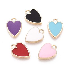 (52) Непрозрачная лаванда Стойки обшивки сплава эмали подвески, сердце, без кадмия, без никеля и без свинца, золотые, разноцветные, 15x11x2 мм, отверстие : 2 мм
