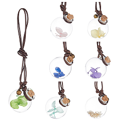 Mixed Color Car Hanging Glass Perfume Bottles, Car Air Freshener Diffuser, with Dried Flower Inside, Round, Mixed Color, 39~58cm, capacity: 10ml, 7 colors, 1pc/color, 7pcs/box