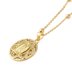 Virgin Ожерелья с подвеской из латуни с микропаве и прозрачным кубическим цирконием для женщин, реальный 18 k позолоченный, девственница, 17.72 дюйм (45 см)