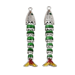 Платинированный Латунные микро проложить кубического циркония подвески, с эмалью, рыба, Реальная платина, 45x10.5x6 мм, отверстие : 1.4 мм