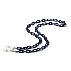 Bleu Nuit Chaînes de lunettes, Lanière de masque de sangle de cou de chaînes de câble en acrylique, avec fermoirs en alliage de homard et extrémités en caoutchouc, bleu minuit, 660~670mm