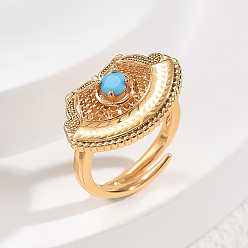 Бирюза Регулируемые кольца для женщин с латунным паве из кубического циркония, форма вентилятор, золотые, бирюзовые, 20x14 мм