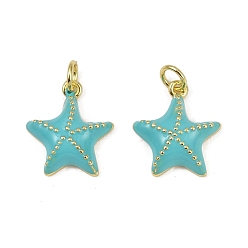 Светло-Голубой Латунь эмаль подвески, очарование морской звезды, с целью перехода в кольце, долговечный, без кадмия и без свинца, стойки покрытие, реальный 18 k позолоченный, Небесно-голубой, 15.5x14x4 мм, отверстие : 3.2 мм