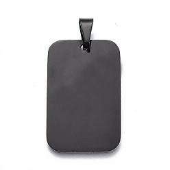 Черный Цвет Металла Прямоугольник подвески тегов, 201 подвески из нержавеющей стали, металлический черный , 40x25x1.5 мм, отверстие : 4~5.5x8.5~10 мм