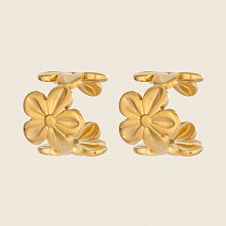 Doré  304 boucles d'oreilles manchette en acier inoxydable pour femmes, fleur, or, 12x10mm