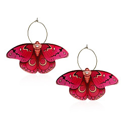 Светло-Вишневый Серьги-кольца из акрилового сплава с бабочками, золотые, светло-вишневый, 48x45 мм