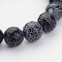 Black Dyed & Heated Crackle Agate, Round, Grade A, Black, 13~14mm