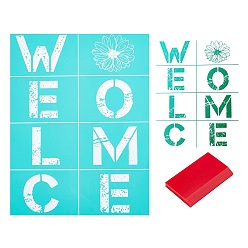 Turquoise 2Pcs Word Welcome Pattern Self-Adhesive Silk Screen Printing Stencil, and TPU Scraper, Turquoise, 280x215mm, 1pc