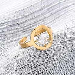 Прозрачный 304 регулируемые манжеты из нержавеющей стали для женщин, полые кольца, с микро проложить кубического циркония, золотые, прозрачные, 14 мм, размер США 7 1/4 (17.5 мм)