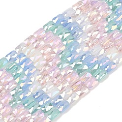 Бледно-Розовый Стеклянные бусины с гальваническим покрытием , прямоугольные, граненые, градиент цвета, розовый жемчуг, 7x4x3.5 мм, отверстие : 1 мм, около 63 шт / нитка, 16.89'' (42.9 см)