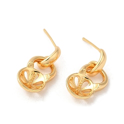 Real 18K Gold Plated Brass Stud Earring Findings, with 925 Sterling Silver Pins, for Half Drilled Beads, Cadmium Free & Nickel Free & Lead Free, Real 18K Gold Plated, 22mm, Pin: 12x0.8mm and 1mm(for Half Drilled Beads)