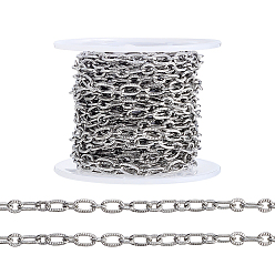 Stainless Steel Color 304 Stainless Steel Textured Cable Chains, Unwelded, with Spool, Stainless Steel Color, 5~7x4x1mm