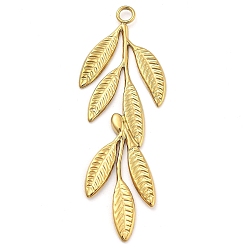Настоящее золото 14K Ионное покрытие (ip) 304 подвески из нержавеющей стали, очарование листа, реальный 14 k позолоченный, 49.5x17.5x1.5 мм, отверстие : 2.5 мм
