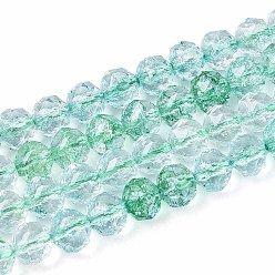 Средний Аквамарин Хрустящие прозрачные стеклянные бусины нити, круглые, граненые, средний аквамарин, 7.5~8 мм, отверстие : 1~1.2 мм, около 52~53 шт / нитка, 14.76~15.35 дюйм (37.5~39 см)