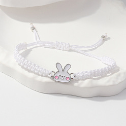 Blanco Pulseras ajustables de aleación esmaltada con cordón trenzado de poliéster para Pascua, blanco, 4.72~9.84 pulgada (12~25 cm)