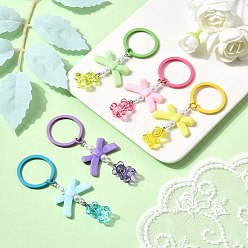 (52) Непрозрачная лаванда Железные акриловые брелки-бантики, с абс пластмассовой имитационной жемчужиной, разноцветные, 86 мм