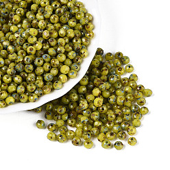Цвет Оливы Выпечка краска стеклянные бусины, круглые, граненые, оливковый, 4~4.5x3~3.5 мм, отверстие : 0.9~1.2 мм, Около 666 шт / 50 г