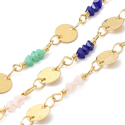 (52) Непрозрачная лаванда Латунные плоские круглозвенные цепи ручной работы, стеклянные бисерные цепи, реальный 18 k позолоченный, пайки, с катушкой, без кадмия и без свинца, разноцветные, плоско-круглые: 6x0.2 mm, звено борта: 15x2~2.5x2~2.5мм
