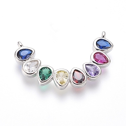 Platinum Brass Micro Pave Cubic Zirconia Pendants, Teardrop, Colorful, Platinum, 14.5x24.5x2mm, Hole: 1.2mm