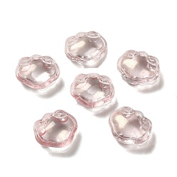 Pink Transparent Glass Pendants, Longevity Lock Charms, Pink, 14x16x7mm, Hole: 1.2mm