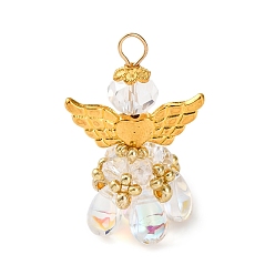 Прозрачный АВ Стеклянные подвески, ангел, с 304 петлей из нержавеющей стали и крылом из сплава, граненые, ясно AB, 32.5x21.5x14.5 мм, отверстие : 3.5 мм