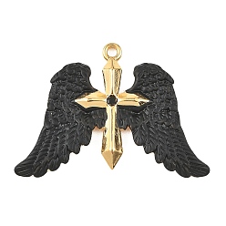 Черный Краску для запекания 304 нержавеющая сталь с подвесками из страз, крыло с крестообразными подвесками, вакуумное покрытие pvd, реальный 18 k позолоченный, чёрные, 32.5x47x4 мм, отверстие : 2 мм