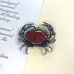 Красный Броши из натуральных ракушек, краб, красные, 43x49 мм