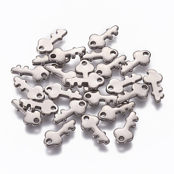 Edelstahl Farbe Anlaufgeschützt 201 Charms aus Edelstahl, Schlüssel, Edelstahl Farbe, 13x6x1 mm, Bohrung: 1.8 mm