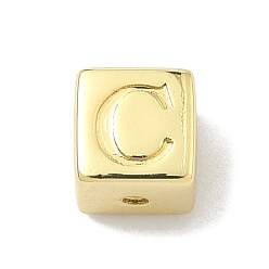 Letter C Латунные бусины, без кадмия и без свинца, долговечный, стойки покрытие, кубические, реальный 18 k позолоченный, буква С, 6x6x6 мм, отверстие : 1.8 мм
