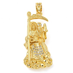 Real 18K Gold Plated Rack Plating Brass Micro Pave Cubic Zirconia Pendants, Lead Free & Cadmium Free, Long-Lasting Plated, God, Real 18K Gold Plated, 34.5x17x7.5mm, Hole: 6x3.5mm