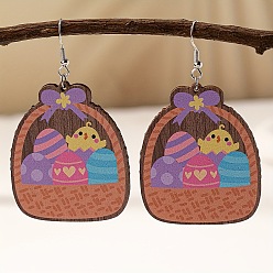 Bag Деревянные серьги-подвески с пасхальным мультяшным рисунком, платина, пакет, 71x42 мм