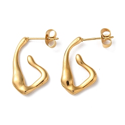 Real 18K Gold Plated Ion Plating(IP) 304 Stainless Steel Stud Earrings, Twist Polygon, Real 18K Gold Plated, 21x2.5mm