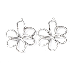 Нержавеющая Сталь Цвет 304 подвески из нержавеющей стали, полые цветок прелести, не тускнеет, цвет нержавеющей стали, 38x32x4.5 мм, отверстие : 1.6 мм