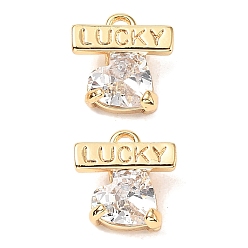 Настоящее золото 18K Подвеска из латуни с микропаве из прозрачного кубического циркония, без кадмия, без никеля и без свинца, счастливое сердце, граненые, реальный 18 k позолоченный, 9.5x9.5x4.5 мм, отверстие : 1.4 мм