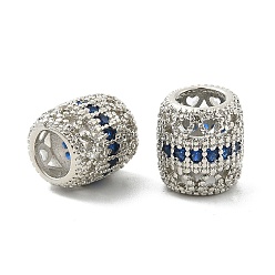 Темно-Синий Латунные микро проложить Цирконий Европейский бисером, бусины с большим отверстием, баррель, стойки покрытие, без кадмия и без свинца, долговечный, платина, темно-синий, 10x9 мм, отверстие : 5 мм