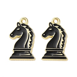 Черный Подвески из эмали и сплава, настольные игры для взрослых/шахматные брелоки, золотые, чёрные, 22x13x1.2 мм, отверстие : 1.6 мм