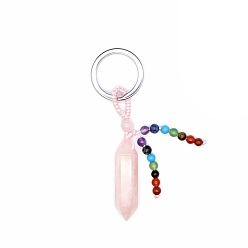 Розовый Кварц Брелок с подвеской в виде пули из натурального розового кварца, 7 тема чакр натуральный аметист, зеленый авантюрин, сердолик, тигровый глаз, содалит, красная яшма и синтетическая бирюза, брелок с кисточками, 8 см