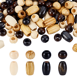 (52) Непрозрачная лаванда 224 шт 8 стили натуральных деревянных бусин, бусины с большим отверстием, разноцветные, 15~30x18.5~20 мм, отверстие : 8.5~10.5 мм, 224 шт / комплект