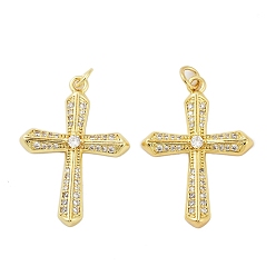 Настоящее золото 18K Латунные микропаве прозрачные подвески с фианитом, с целью перехода в кольце, крест прелести, без кадмия и без свинца, реальный 18 k позолоченный, 31x22x3 мм, отверстие : 3 мм