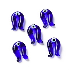 Black Handmade Evil Eye Lampwork Beads, Half Drilled, Arch, Horseshoe, Black, 27x18x9.5mm, Hole: 1.5mm