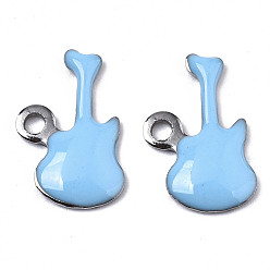 Light Sky Blue 201 Stainless Steel Enamel Charms, Guitar, Stainless Steel Color, Light Sky Blue, 15x9x2mm, Hole: 1.6mm