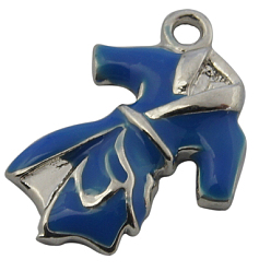 Bleu Laiton émail pendentifs, nuit-robe, platine, bleu, taille:  Largeur environ 15mm, Longueur 21mm, épaisseur de 3mm, Trou: 2mm