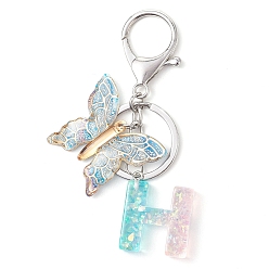 Letter H Брелок в форме бабочки из смолы и акрила, с железными кольцами, Письмо ч, 100 мм, Кулон : 29.5~34x24.5~39.5x2~7.5 мм