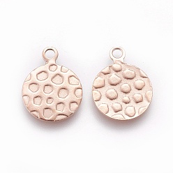 Розовое Золото Ионное покрытие (ip) 304 подвески из нержавеющей стали, , плоский круглый с ухабистой, розовое золото , 16x12x1 мм, отверстие : 1.8 мм