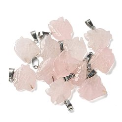 Розовый Кварц Природного розового кварца подвески, с 201 вывод из нержавеющей стали, рыба, 19x20x5.5 мм, отверстие : 4x7 мм