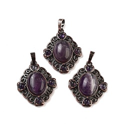 Аметист Подвески в виде ромбов из натурального аметиста, подвески из латуни красного медного тона, 34x27x8 мм, отверстие : 8x5 мм