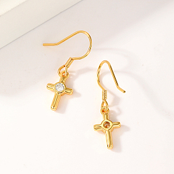Золотой Серьги-подвески из латуни с крестом, с четким кубического циркония, золотые, 26x17 мм