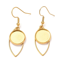 Golden 201 Stainless Steel Earring Hooks, with Flat Round Cabochon Settings, Horse Eye, Golden, Tray: 12mm, 44mm, 22 Gauge, Pin: 0.6mm