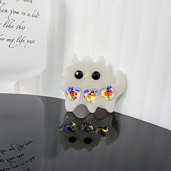 Белый Мини-заколки для волос из ацетата целлюлозы в форме кошки, со стразами, аксессуары для волос для женщин и девочек, белые, 45x40 мм